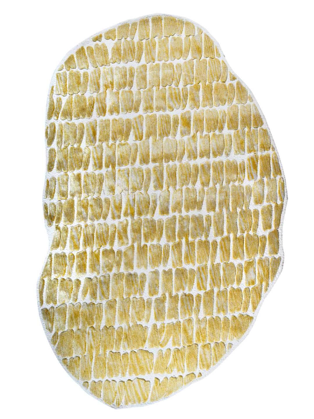 golden textured irregular shape wool rug