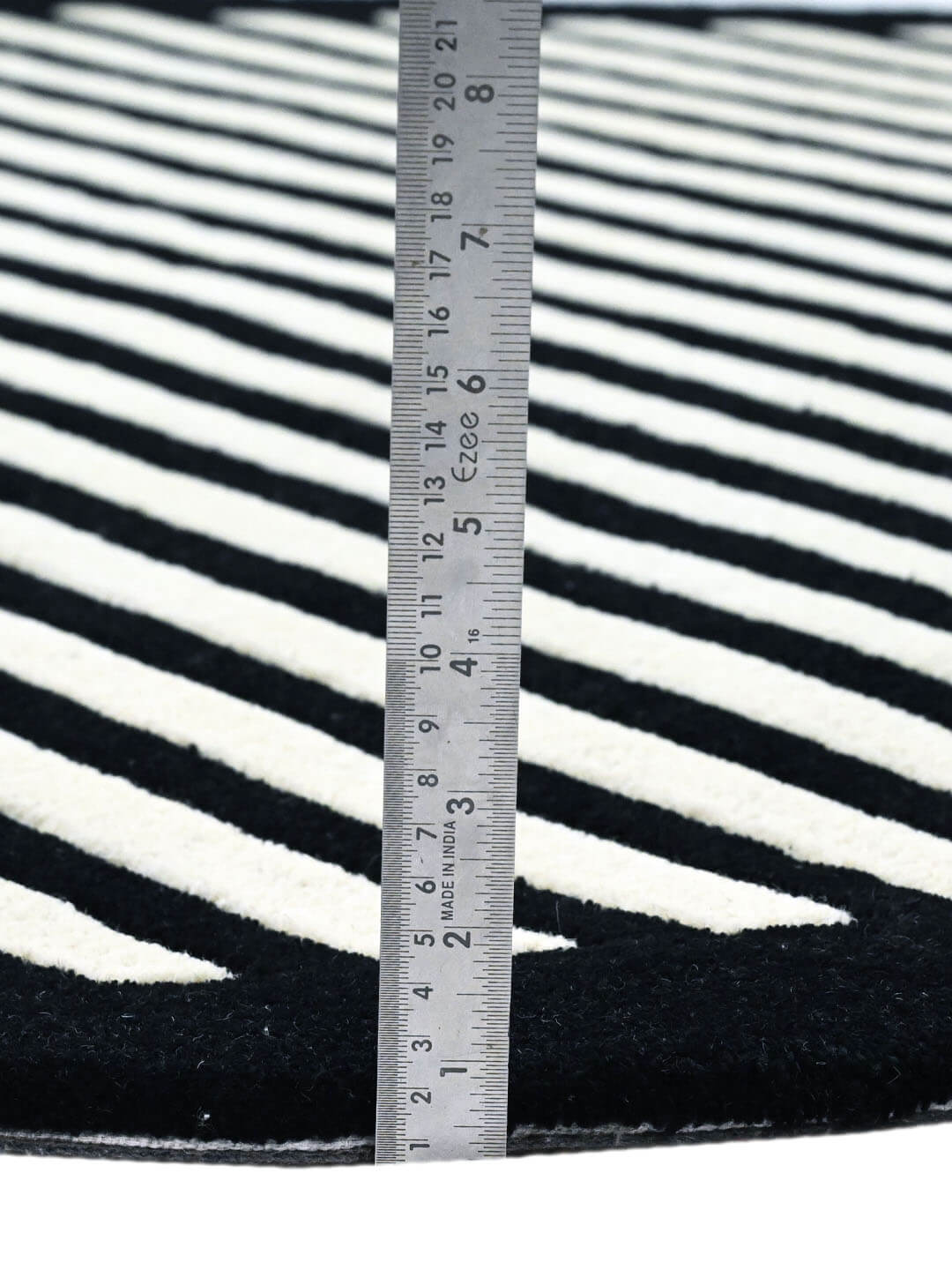 Black and white striped wool rug