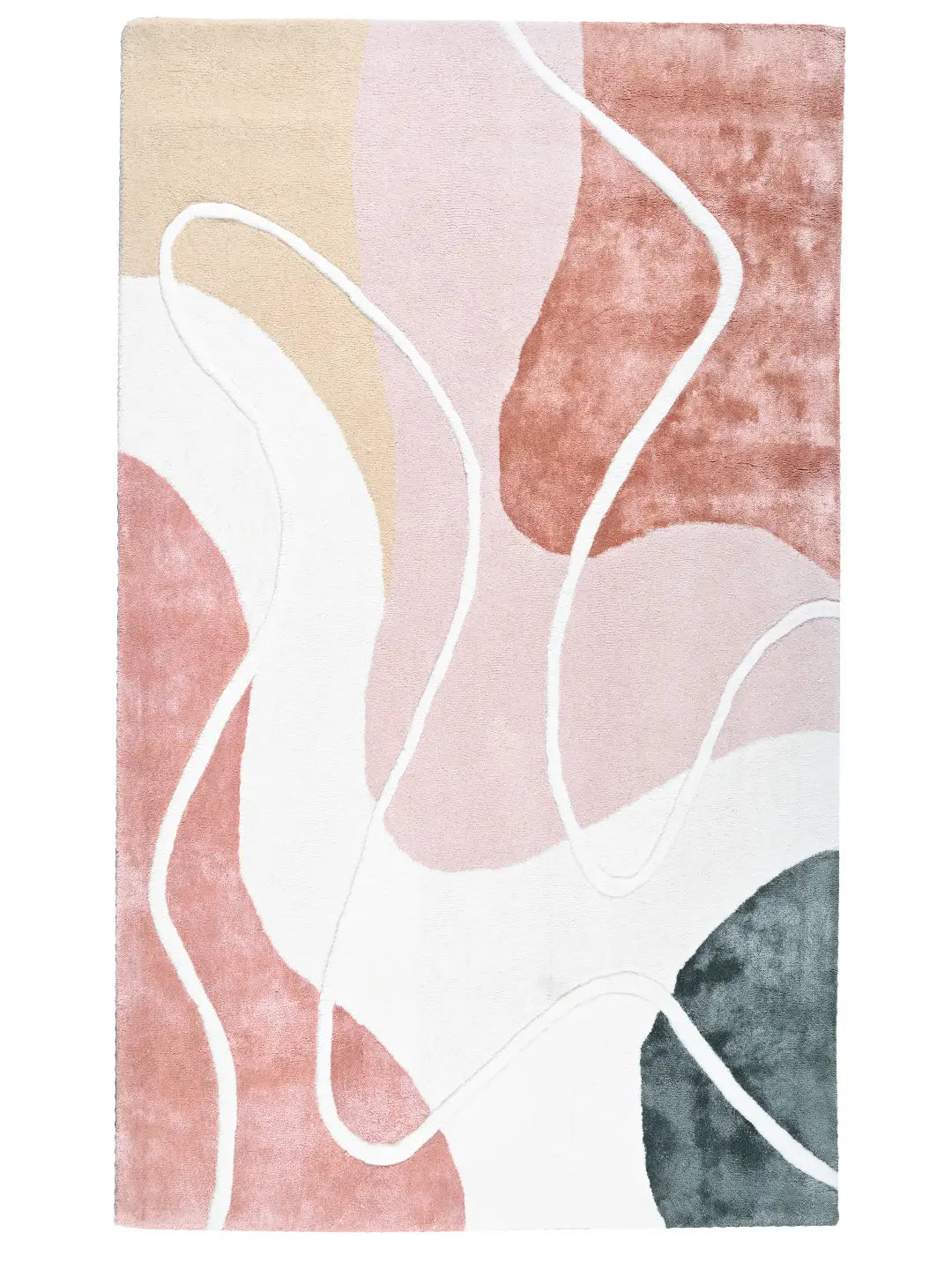 hand tufted abstract rug with wavy lines