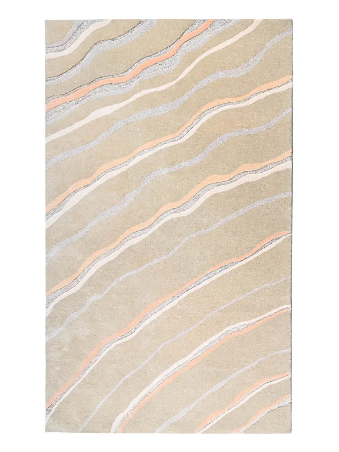 Beige hand tufted rug with wavy pattern