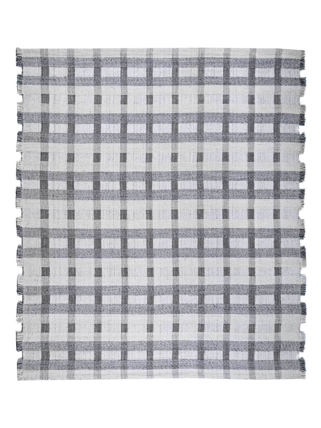 Plaid pattern wool rug, hand woven